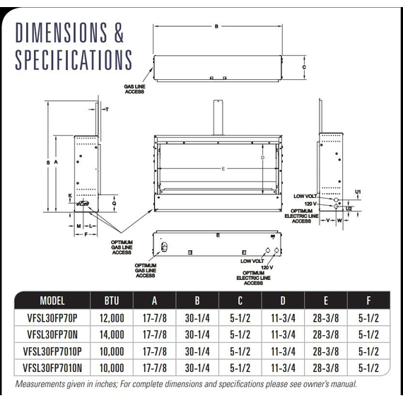White Mountain Hearth Boulevard SL 30" Ventless Linear Gas Fireplace Spec Sheet