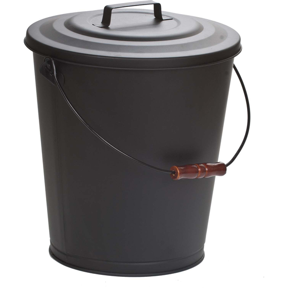 Ash Bucket with Lid - Black 14 1/2" High x 13 1/2" Diameter 1507