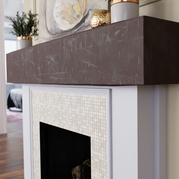 84" Aged Pecan Faux Wood Fireplace Mantel Shelf, 2 image