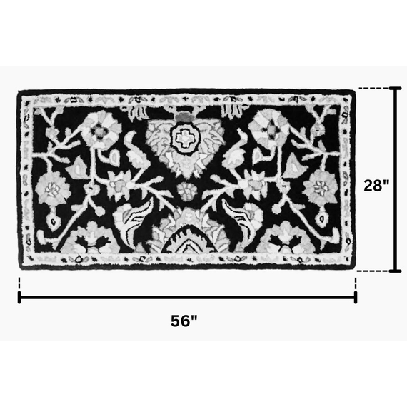 Rectangular Black Hearth Rug 56" Long x 28" Wide HR1025 Dimensions