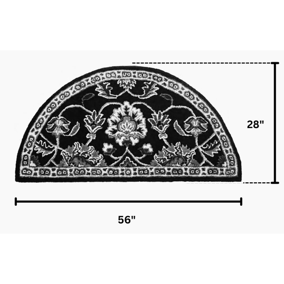 Half Round Blue Hearth Rug 56" Long x 28" Wide HR4015 Dimensions