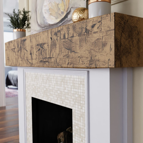 84 Inch Natural Golden Oak Faux Wood Fireplace Mantel Shelf, 4 image