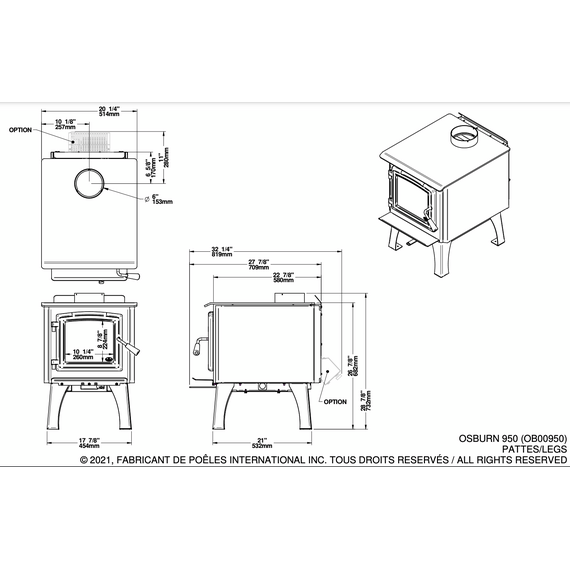 Osburn 950 Wood Stove Specifications 1