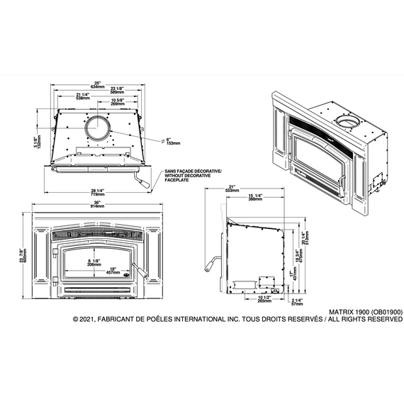 Osburn Matrix 1900 Wood Insert with Blower and Surround Specification