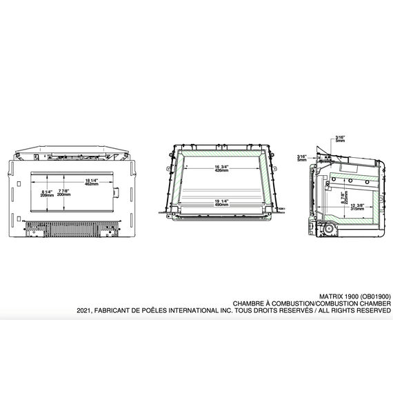 Osburn Matrix 1900 Wood Insert with Blower and Surround Specifications