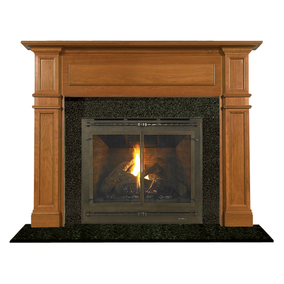 Arlington Fireplace Mantel Surround Shown here in Cherry with Fruitwood finish and Green Granite