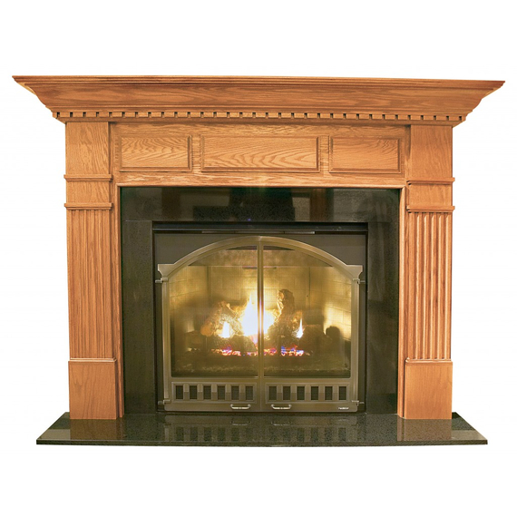 Bridgewater Fireplace Mantel Surround Shown here in Oak with Fruitwood finish and Black Granite