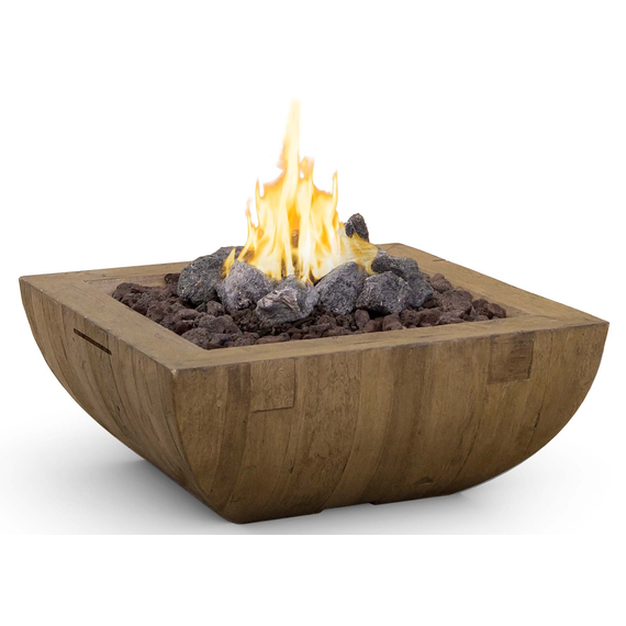 American Fyre Designs 36" Reclaimed Wood Bordeaux Square Fire Bowl Manual Flame Sensing | 430-M6C in French Barrel Oak (FO)
