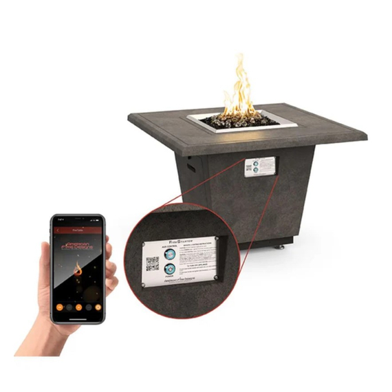 American Fyre Designs 60” Cosmopolitan Square Fire Table Dining Height FyreStarter Bluetooth | 642-11-H6C Fyrestarter Phone