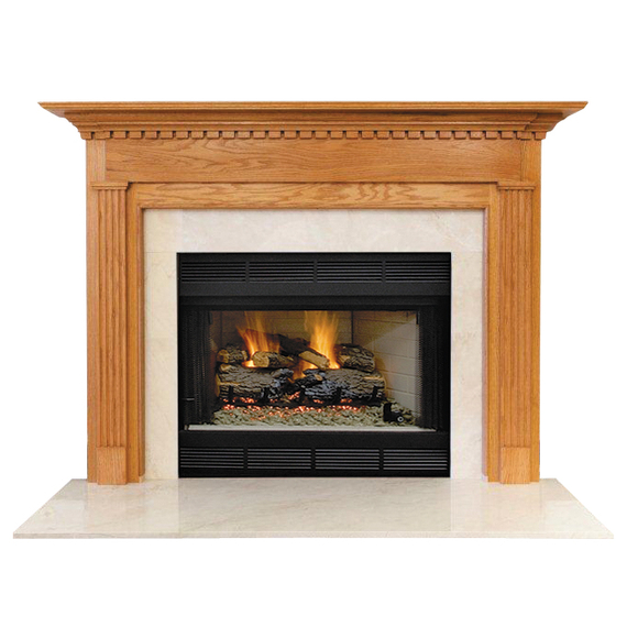 Jefferson Fireplace Mantel Surround Shown here in Oak with Clearcoat finish with Crema Marfil Marble