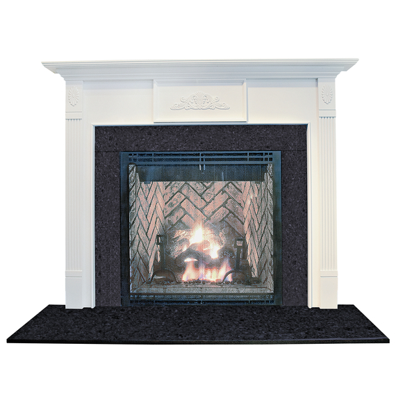 Mendham Fireplace Mantel Surround Shown here in Painted White and Black Granite
