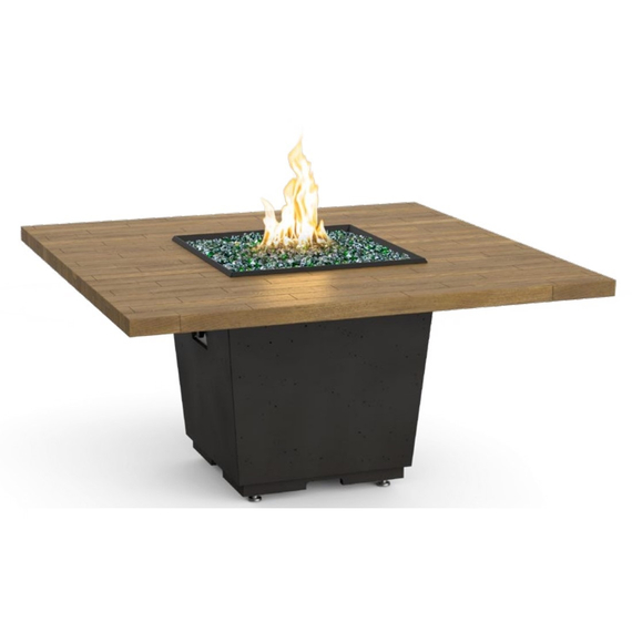 American Fyre Designs 60” Reclaimed Wood Cosmopolitan Square Fire Table Dining Height FyreStarter Bluetooth | 642-BA-H6C