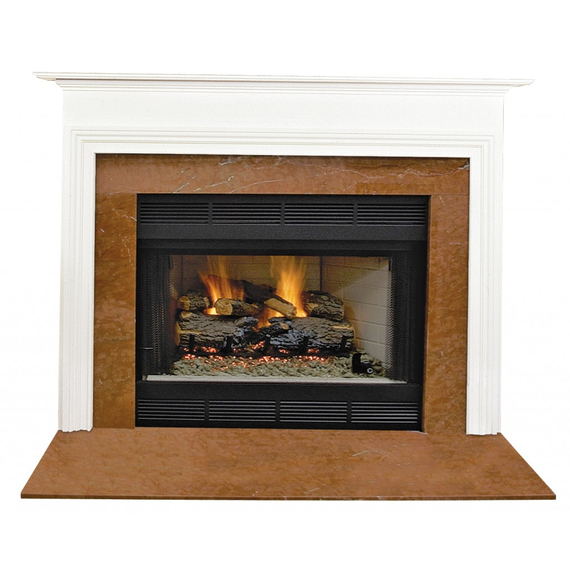 Richmond Fireplace Mantel Surround Shown here in Painted White and Rojo Alicante Marble