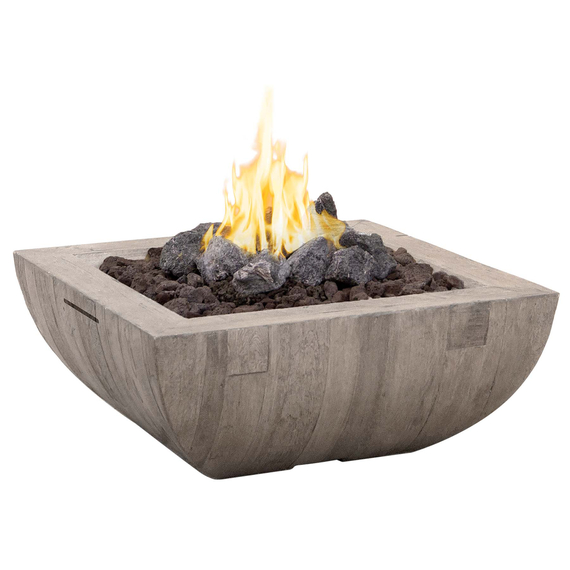 American Fyre Designs 36" Reclaimed Wood Bordeaux Square Fire Bowl Manual Flame Sensing | 430-M6C in Silver Pine (SP)