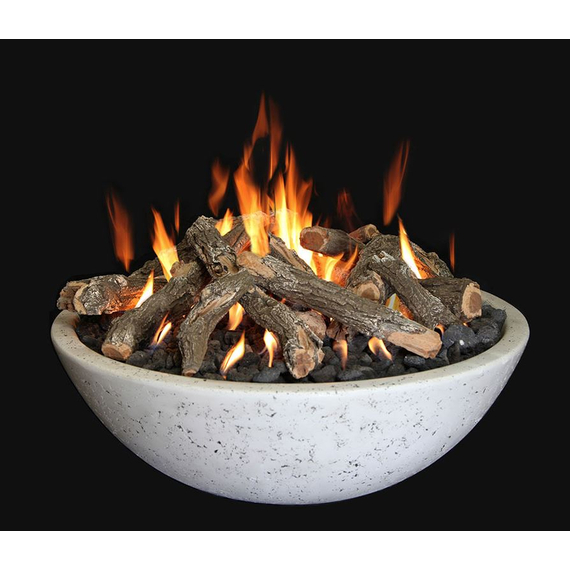 White With Black Wash Firebowl With Optional Arizona Weathered Oak Logs And Optional Lava Rock