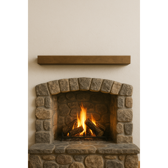 Powder Coat Steel Mantel Shelf By Design Specialties over an Arched Fireplace