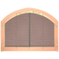 Revelation Arched custom fireplace door in polished copper finish with full fold bi-fold center view doors