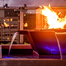 Maya 4-Way Spill Copper Fire and Water Bowl in rooftop pool