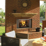 Outdoor Lifestyle Villawood 42" Outdoor Traditional Refractory Wood Fireplace Shown with Bi-Fold Glass Doors