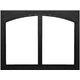 Cascade Arch Conversion Masonry Fireplace Door in Textured Black powder coat with cabinet style doors.