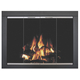 Belvedere Custom Masonry Fireplace Door Shown in Black Finish & Brite Nickel Doors