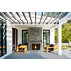 Courtyard outdoor 42" gas fireplace with premium gray herringbone refractory and high definition logs